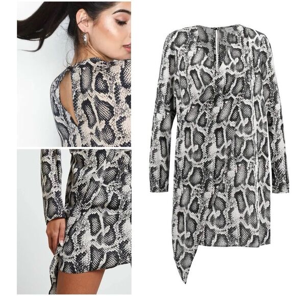 River Island Asymmetric Swing Dress in Grey Snake Print - Picture 4 of 11
